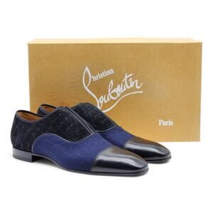 Christian Louboutin Alpha Male Oxfords - Fabric/Leather Black Blue 42 9US $1095